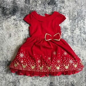 Disney Parks Minnie Mouse Red Gold Snowflake Holiday Christmas Dress Kids 5/6